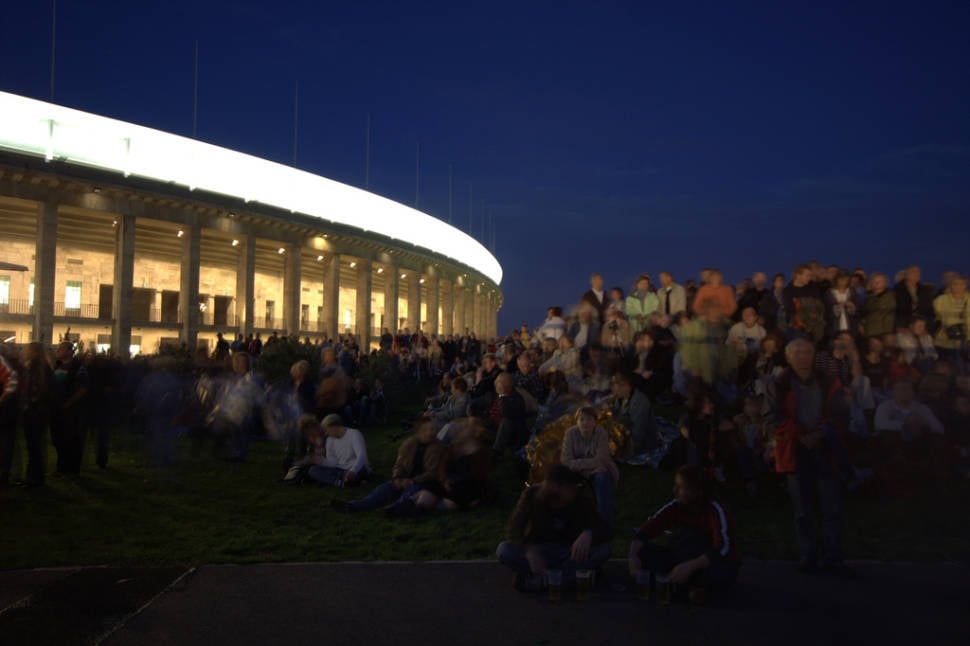 Crowd near the old Olympia Stadium in Berlin