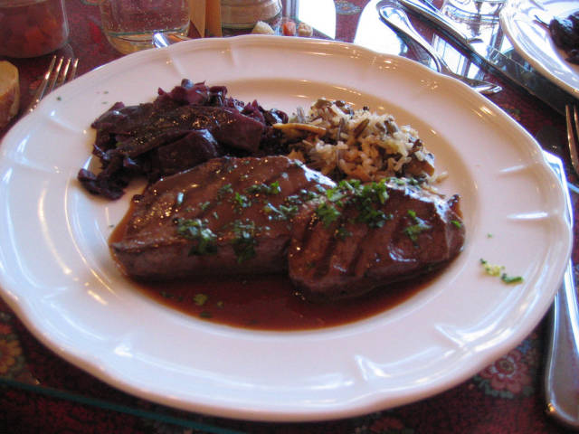 Venison with wild rice and rotkohl