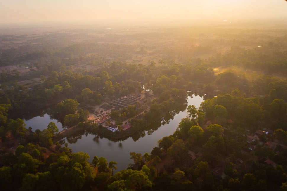 Best time for A Helicopter Flight above Angkor Wat in Cambodia