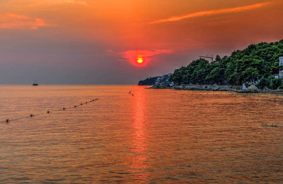 Ship in the sunset in Čelina, Splitsko-Dalmatinska županija, Croatia