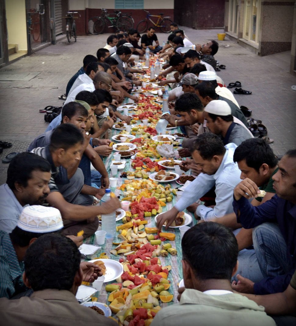 When the night comes people stop to fasting, sitting on street and eat a meal together