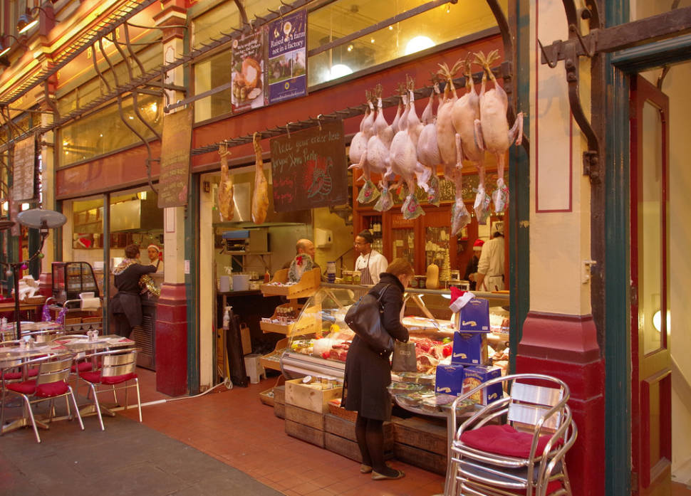 A butcher's selling Christmas turkeys in Leadenhall Market