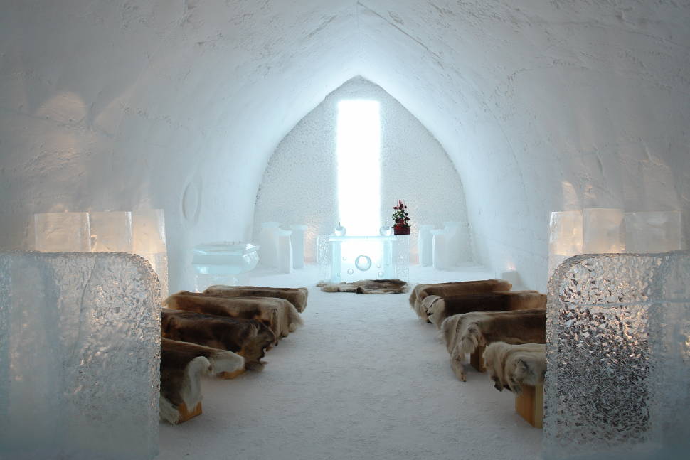 Church in Snow Village in Lainio