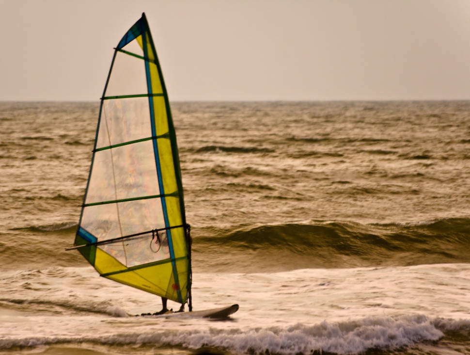 Windsurfing on Baga Beach in the evening