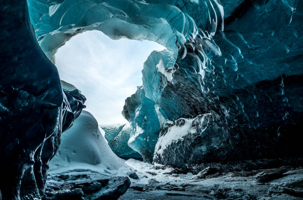 Natural glacier ice cave