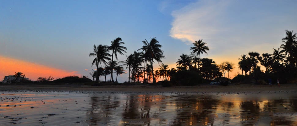 Sunset over Mandarmani beach over Bay of Bengal, West Bengal, India