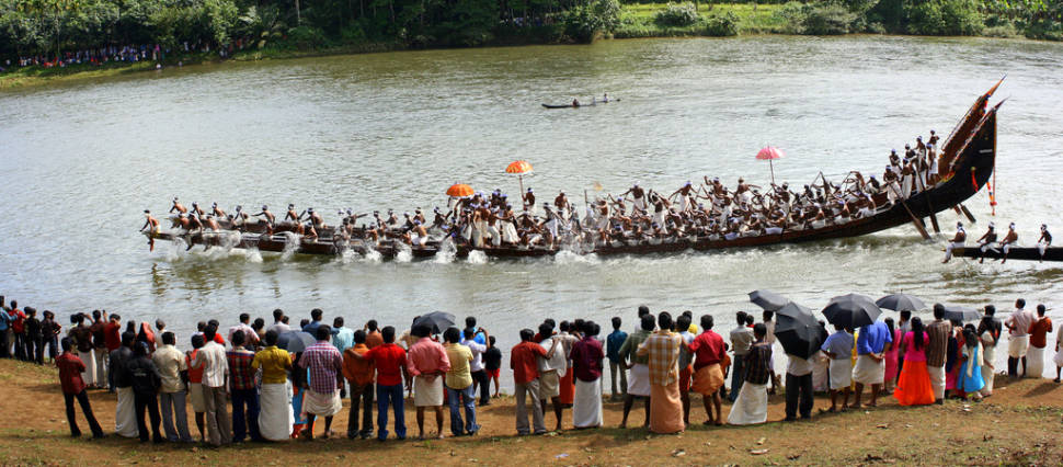 Panorama at the Vallam Kali (snake boat festival) held at Ayroor in Kerala