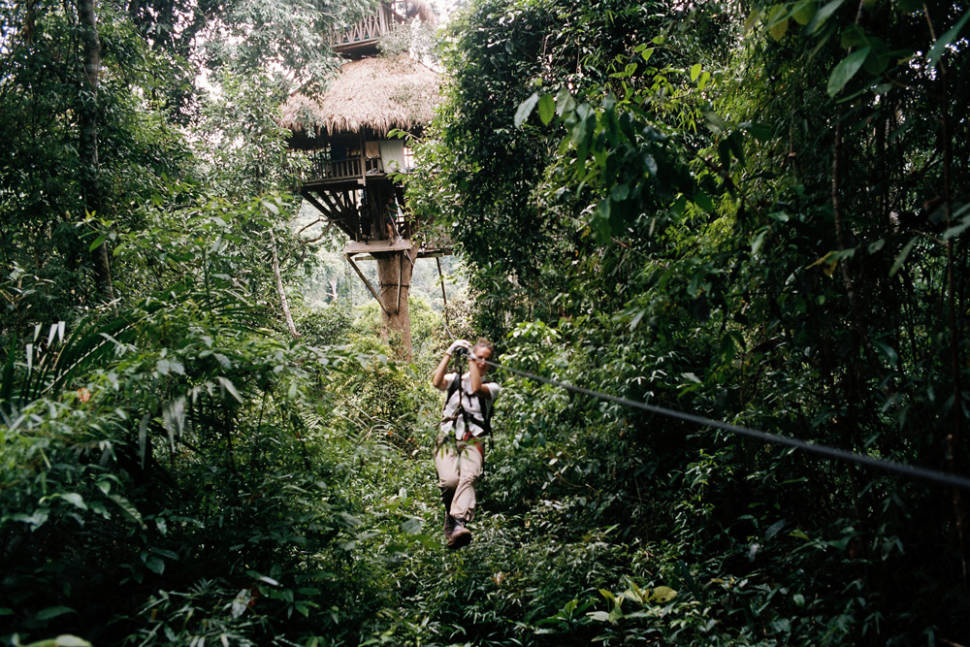 Ziplining to move around