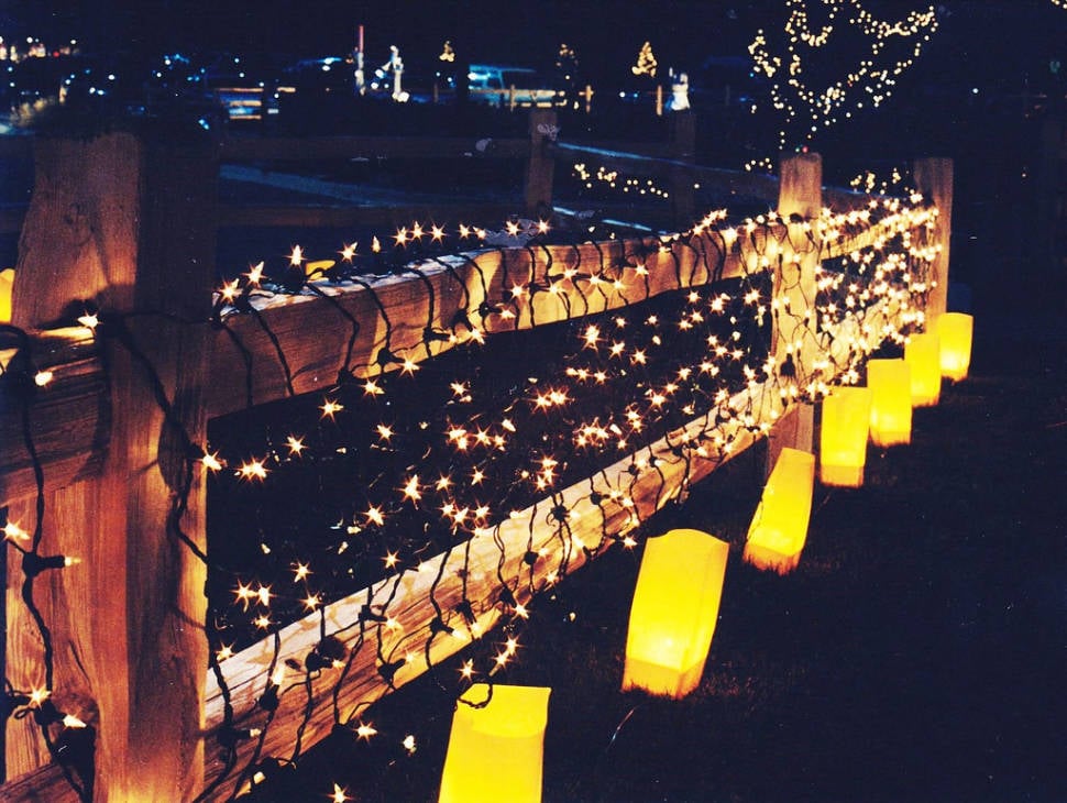 This is a New Mexico tradition for Christmas. These are the electric kind, but usually they are made from ordinary brown lunch bags with a votive candle sitting in a small amount of sand inside.
