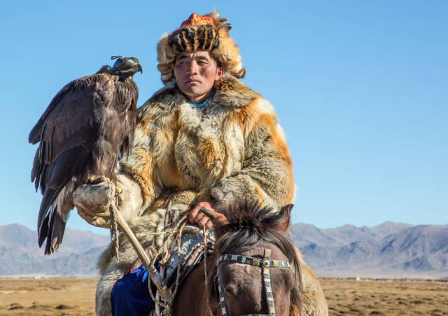 Traditional Kazakh eagle trainer