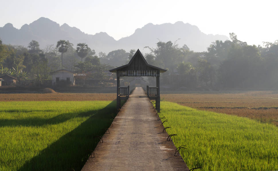 Rice paddies under causeway near Hpa-An