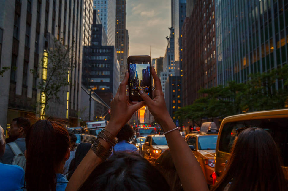 The sun sets on 42nd St, Midtown, New York City