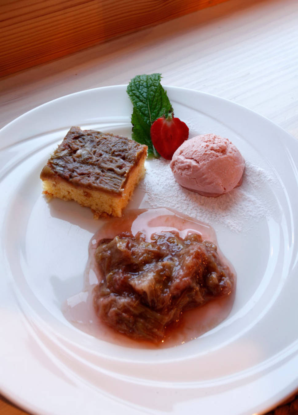 Rhubarb Three Ways : Rhubarb Upside Down Pudding, Rhubarb and Ginger Ice Cream and Rhubarb Compote