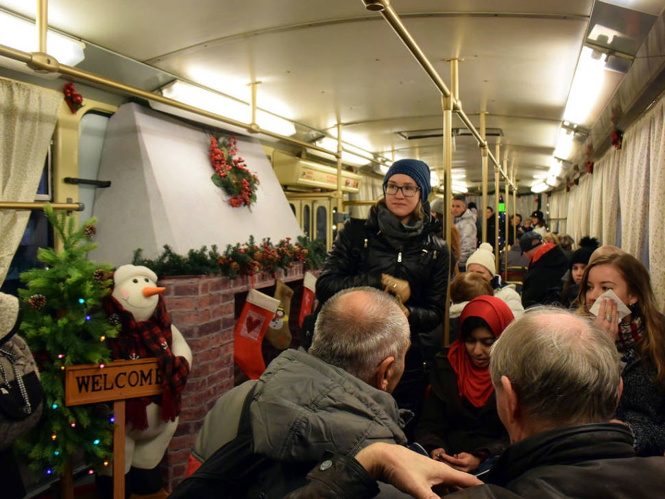 Christmas tram inside