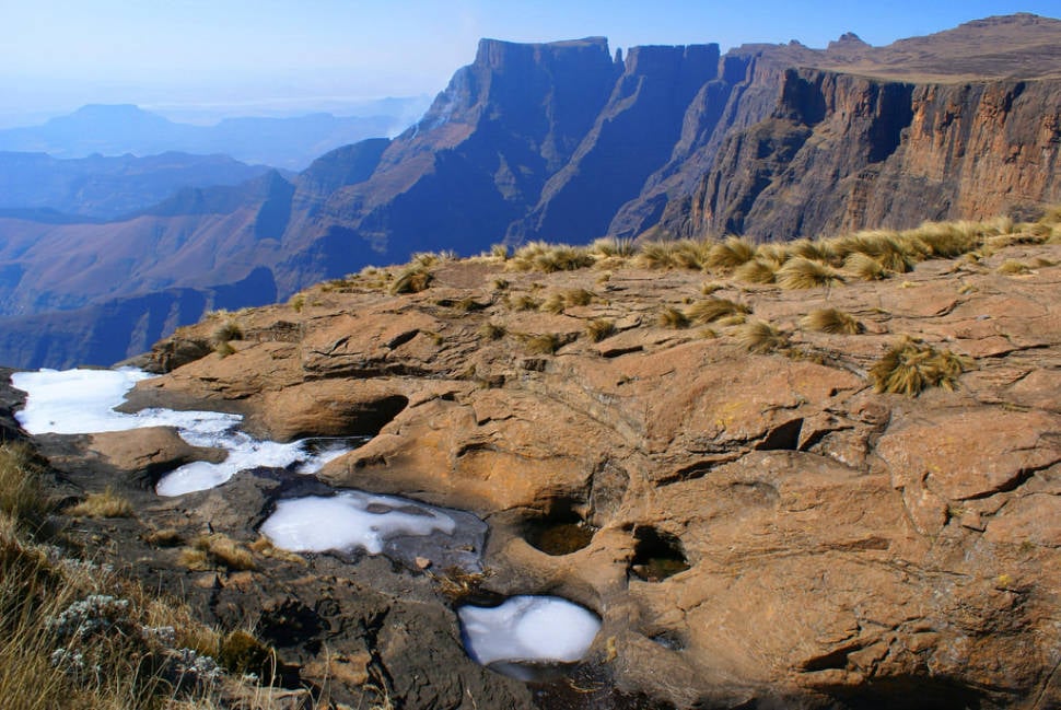 Upper part of the Drakensberg waterfalls, frozen in winter