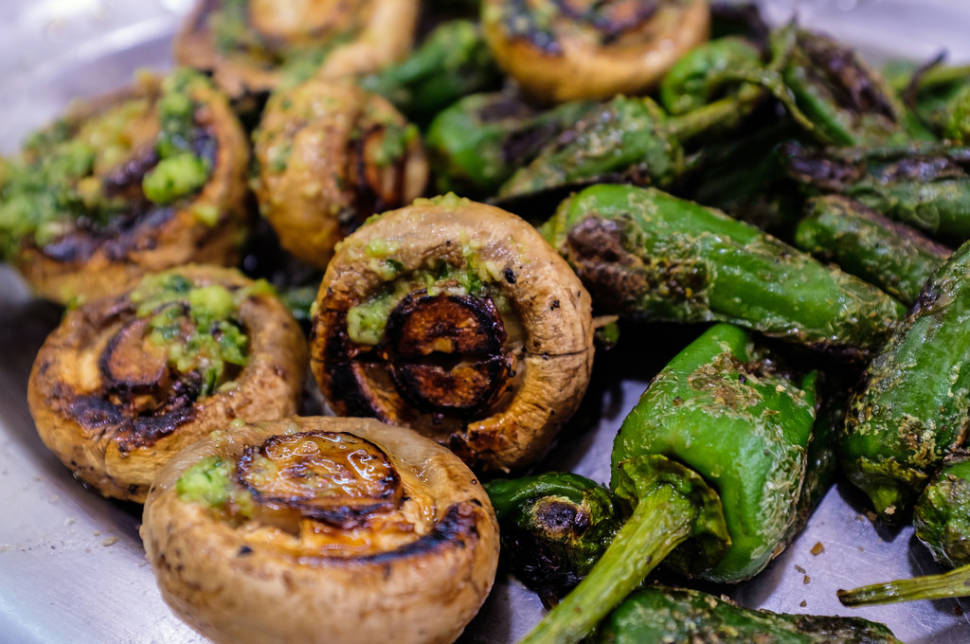 Grilled Mushrooms with Garlic and Padrón Pepper