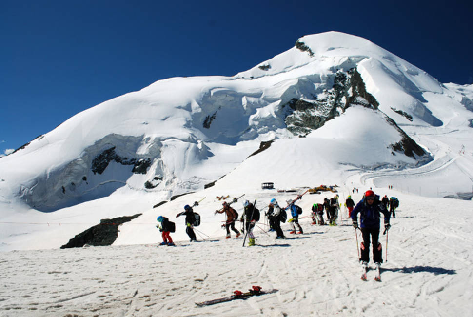 Summer skiers return to the Allalain top station