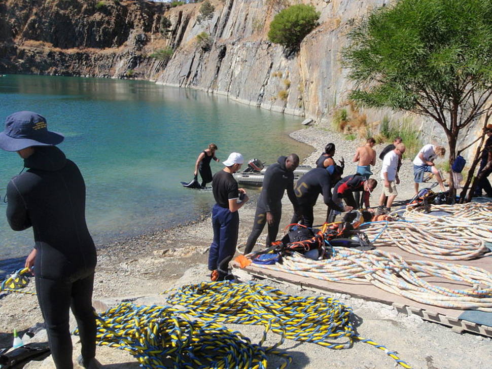Commercial diver training at Blue Rock Quarry, Gordon's Bay