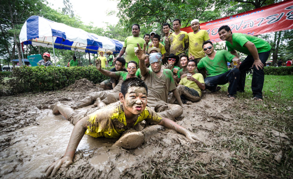 Covering oneself with mud is part of the tradition on the final day of the festival