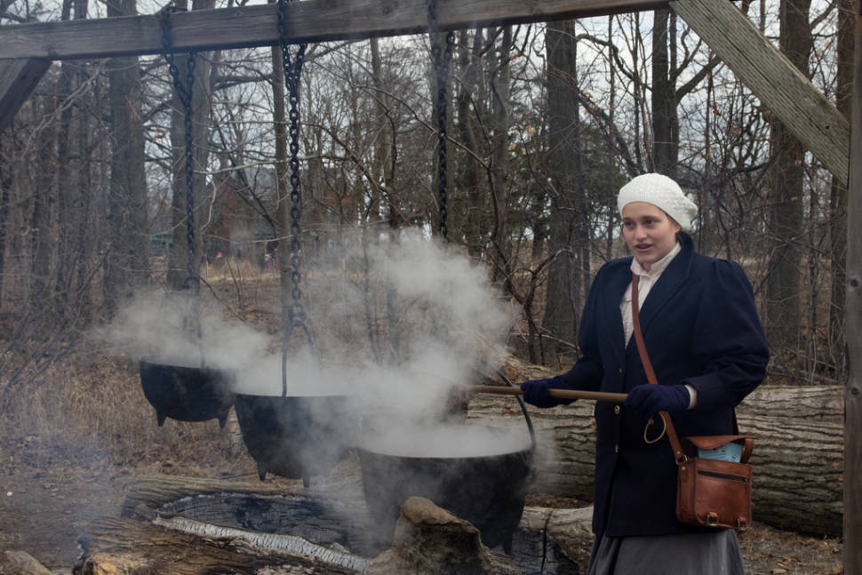 Cooking fresh maple syrup in Bronte Creek Maple Syrup Festival