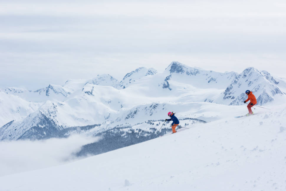 Deep powder skiing in March, Whistler, BC