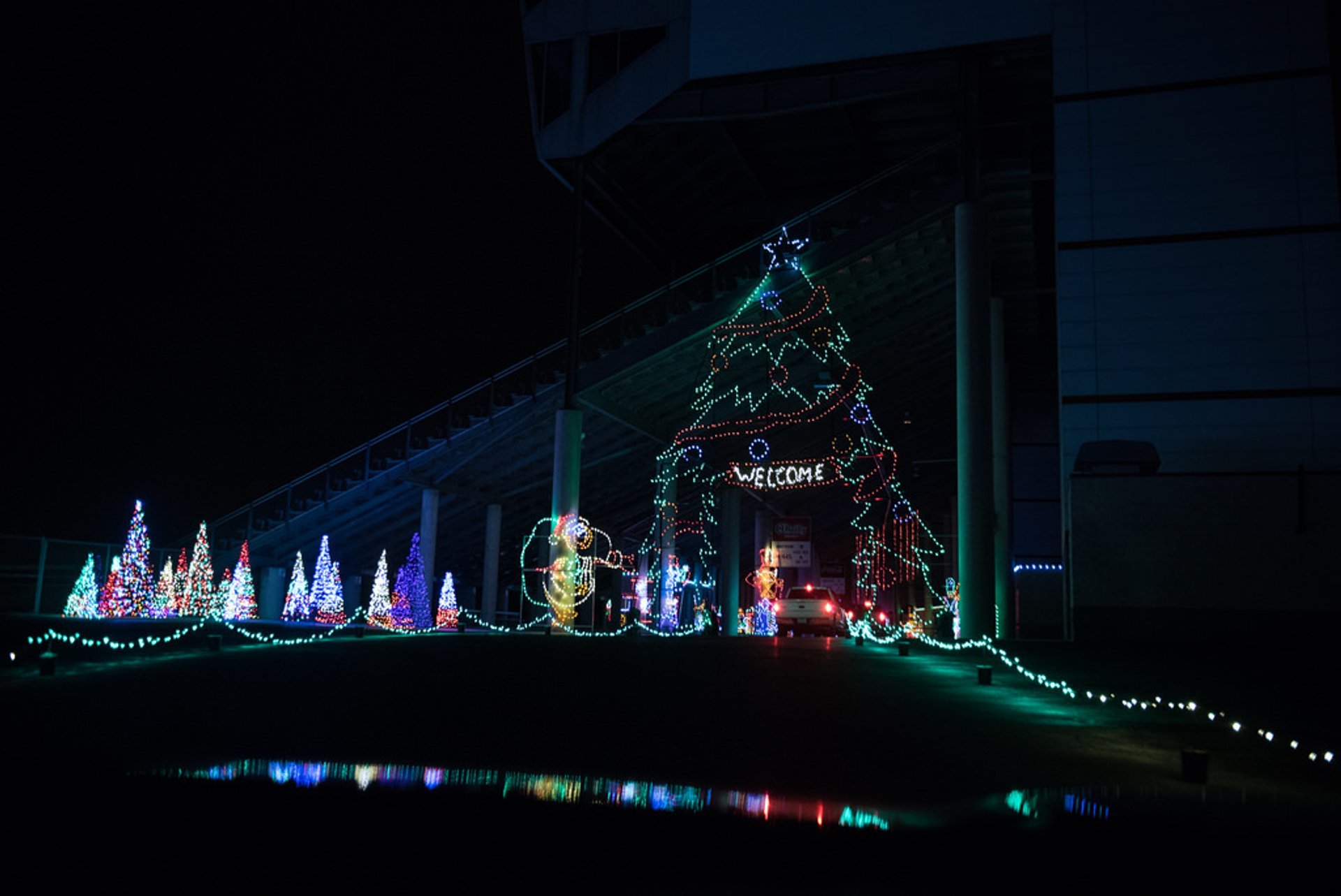 Guida attraverso parchi di luce di Natale