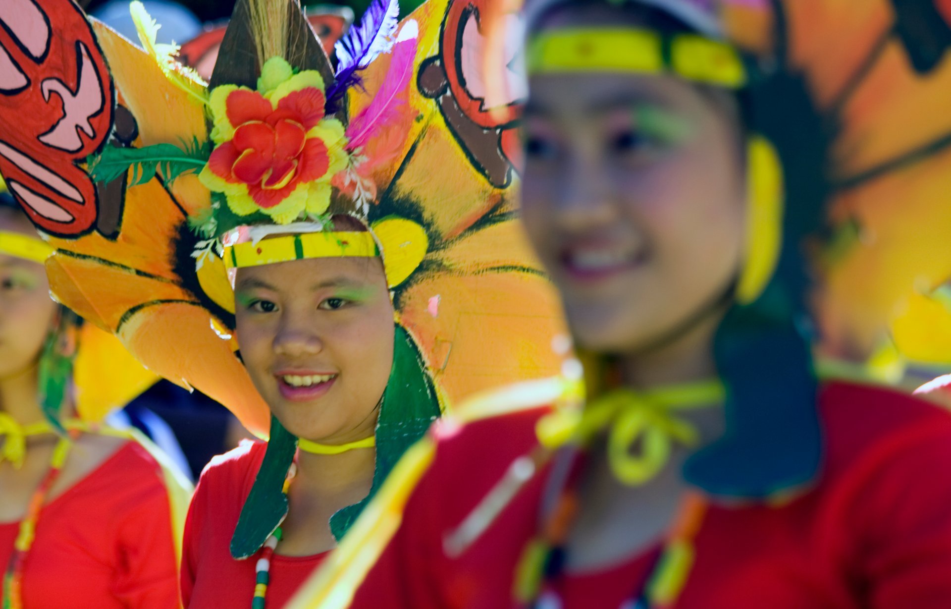 Flower festival traditional costumed people Phillipines