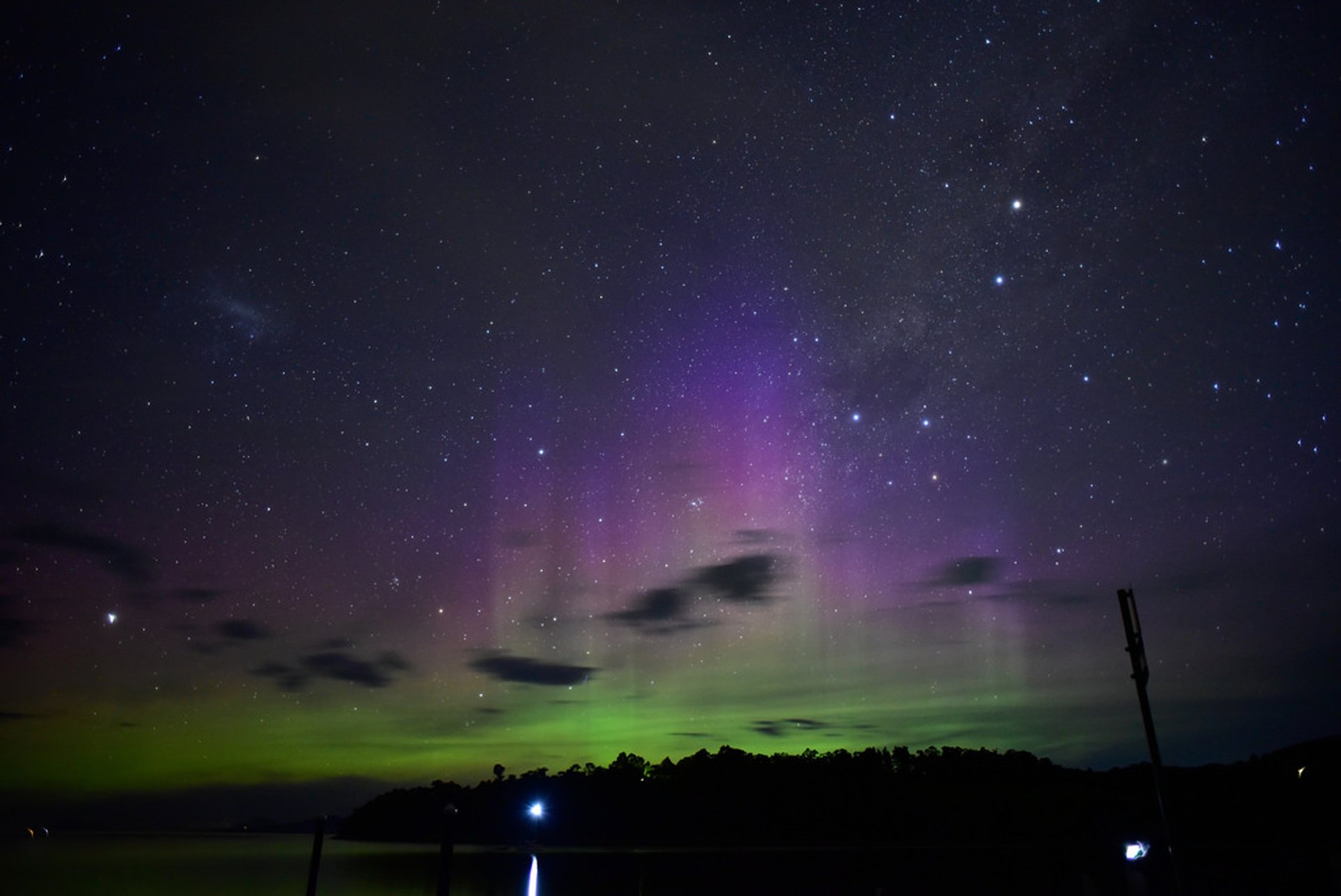 Aurora Australis ou Luzes do Sul, Tasmânia, 2024