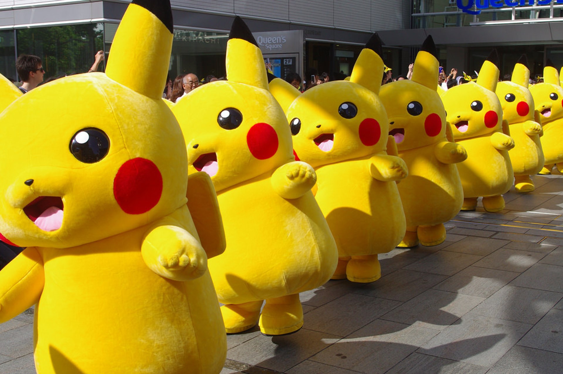 Agosto 14, 2017 Pikachu caratteri marzo durante il Pikachu sfilata di  carnevale a Yokohama, a sud di Tokyo, Giappone, 14 agosto 2017. Alcuni 100  Pikachu, ballerini e musicisti ha sfilato lungo le