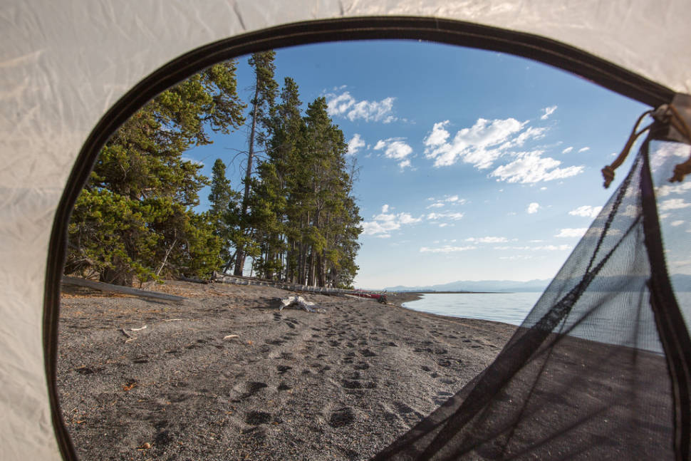 Waking up on the shore of Yellowstone Lake