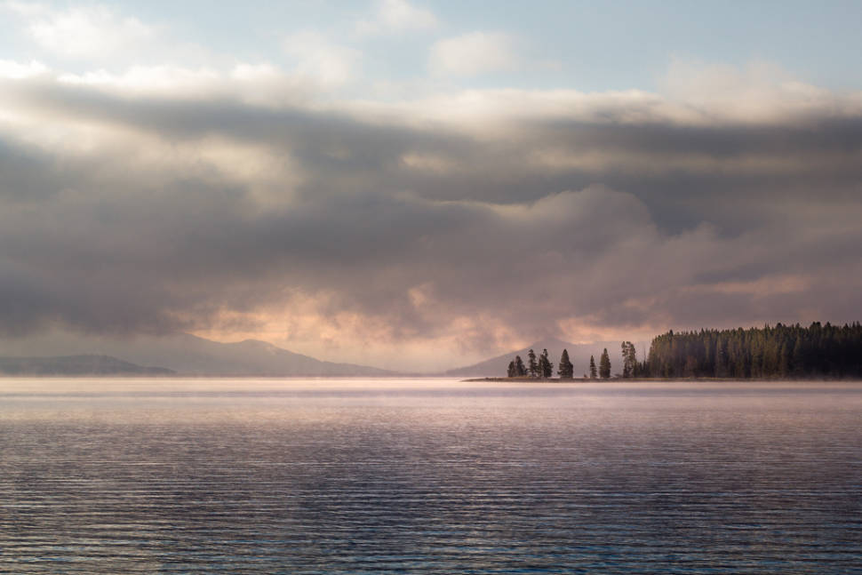 Morning over part of the East Bay of Yellowstone Lake, Wyoming